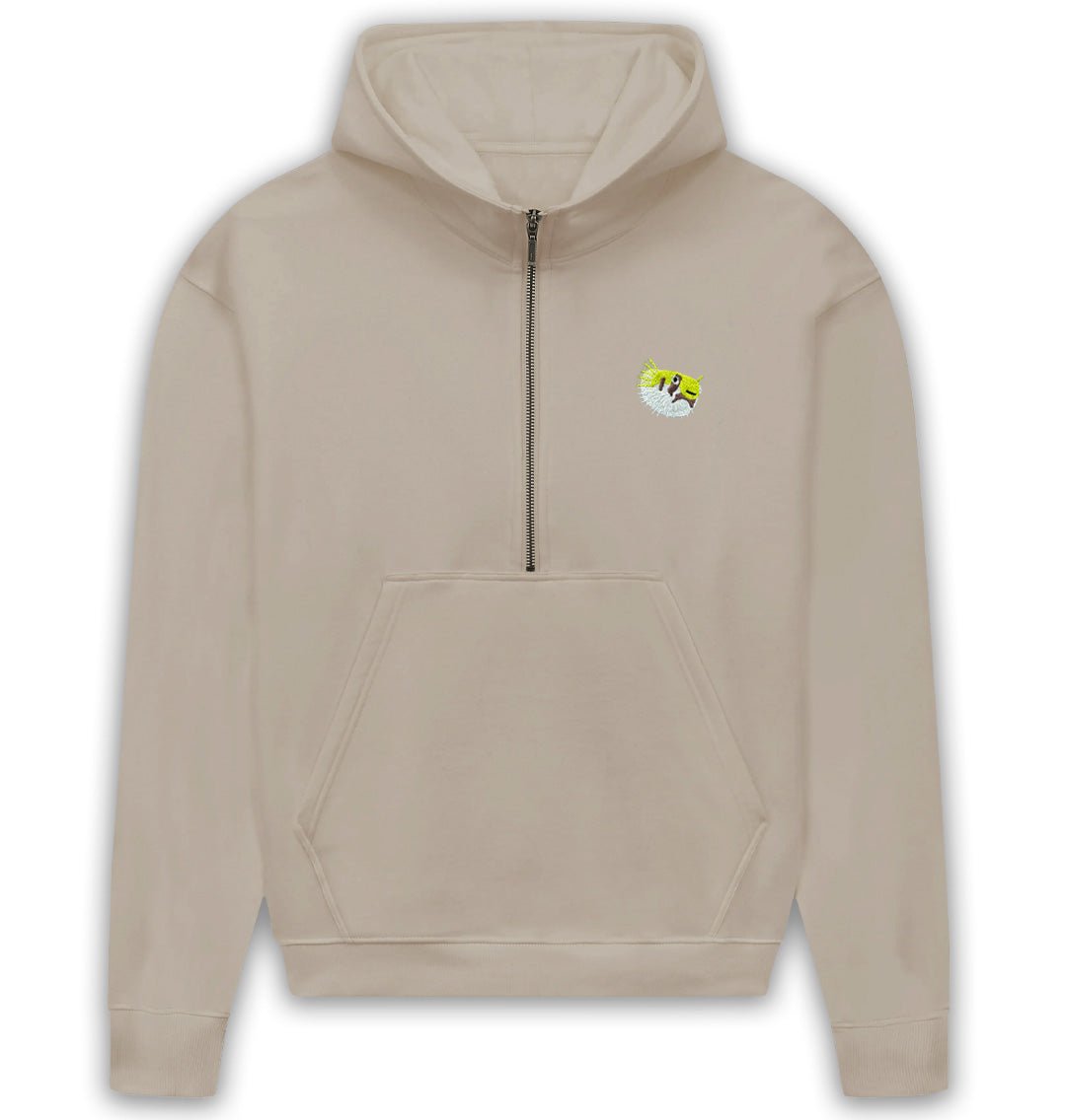 Pufferfish Womens Half - Zip Hoodie - Blue Panda