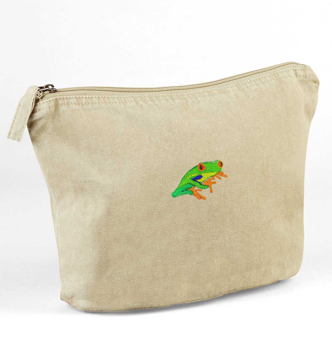 Red - Eyed Tree Frog Recycled Cotton Accessory Pouch - Blue Panda