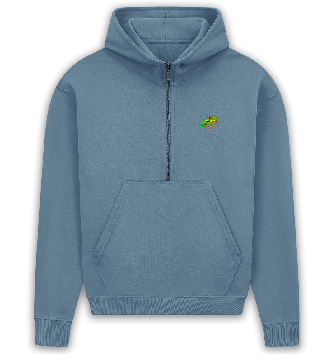 Red - Eyed Tree Frog Womens Half - Zip Hoodie - Blue Panda