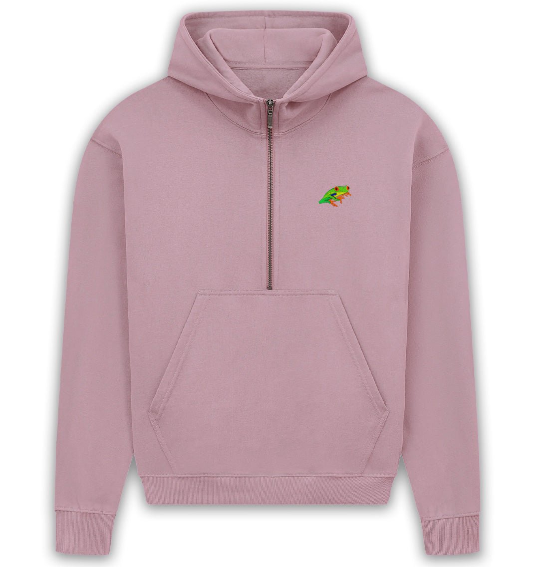 Red - Eyed Tree Frog Womens Half - Zip Hoodie - Blue Panda
