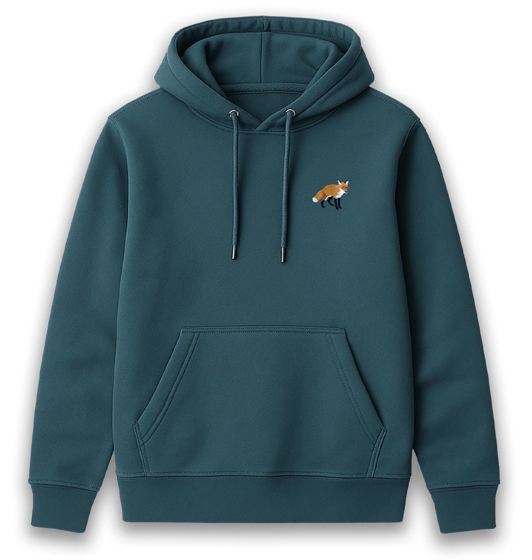 Fox Hoodie Mens Embroidered British Wildlife Animal Organic