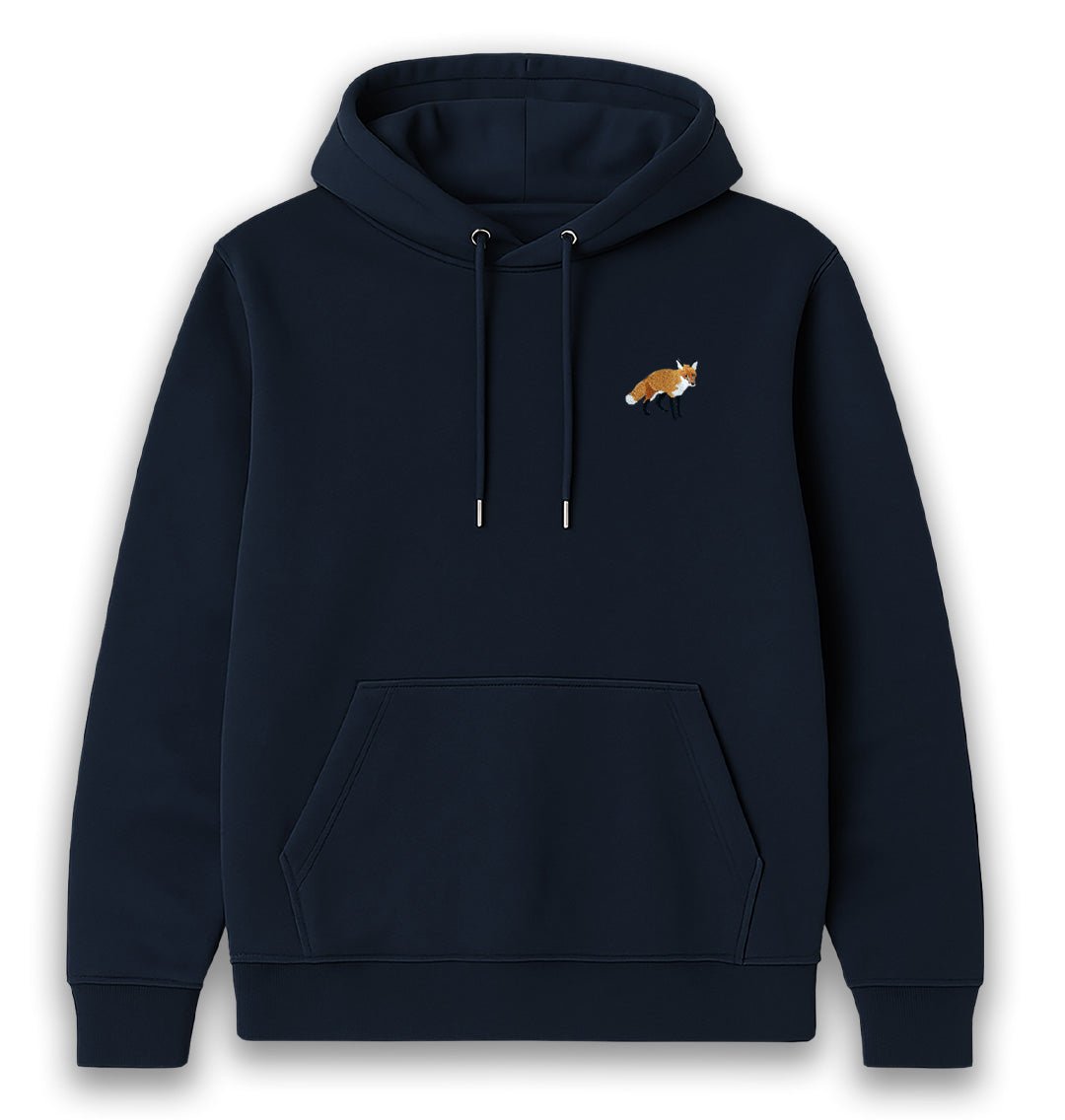 Fox Hoodie Mens Embroidered British Wildlife Animal Organic