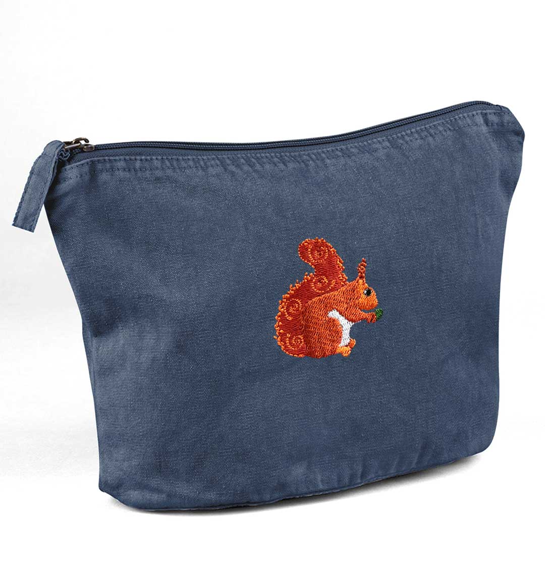 Red Squirrel Recycled Cotton Accessory Pouch - Blue Panda