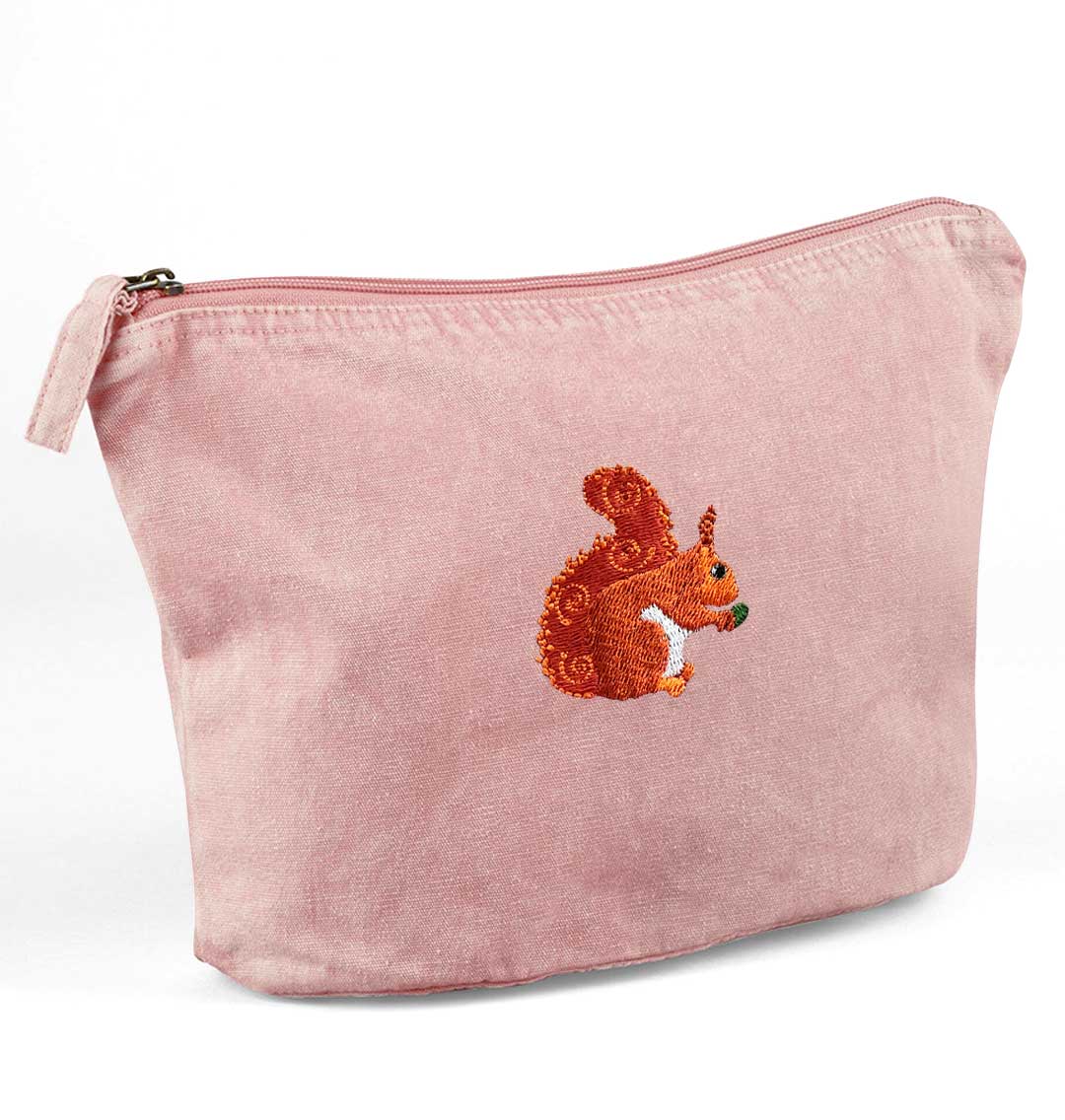 Red Squirrel Recycled Cotton Accessory Pouch - Blue Panda