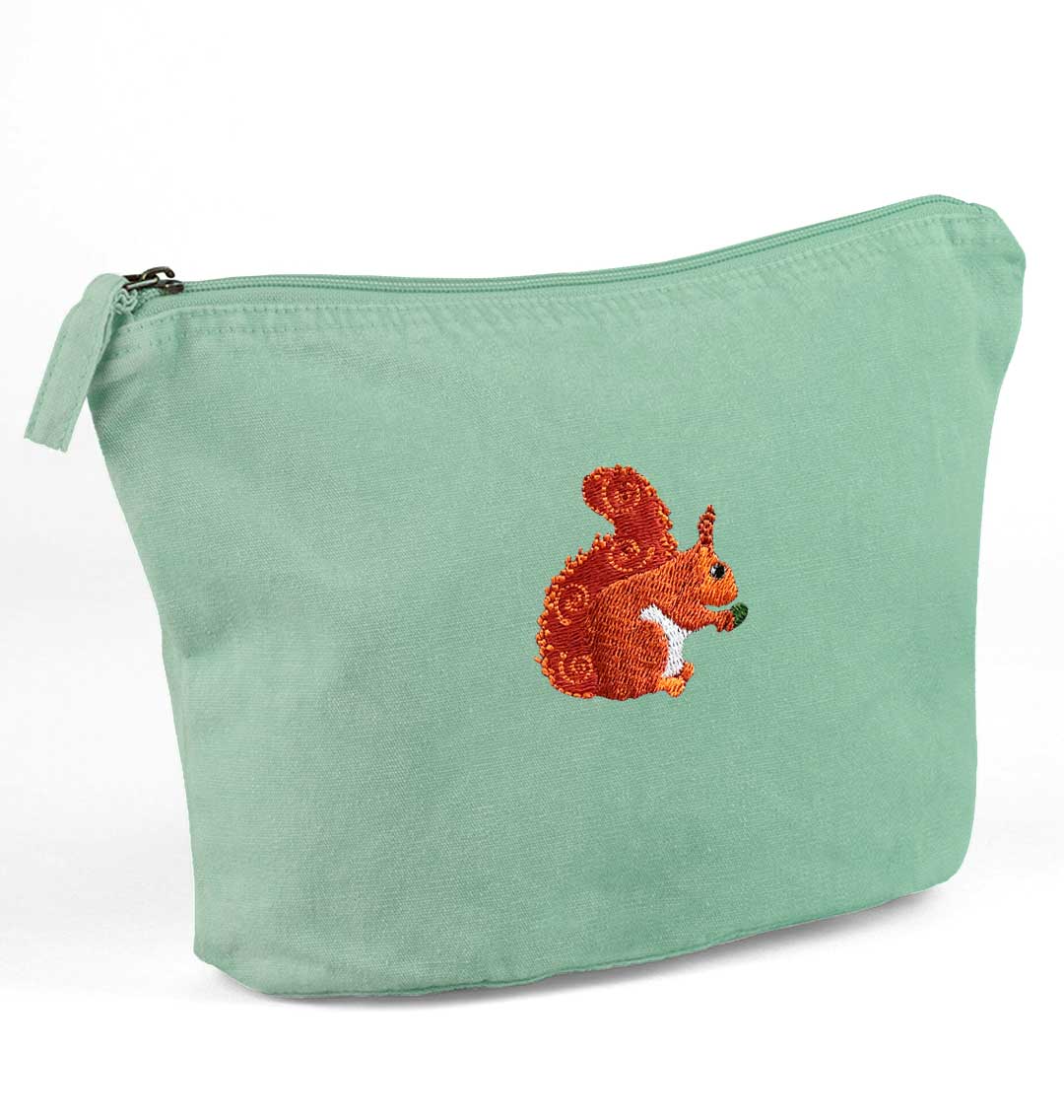 Red Squirrel Recycled Cotton Accessory Pouch - Blue Panda