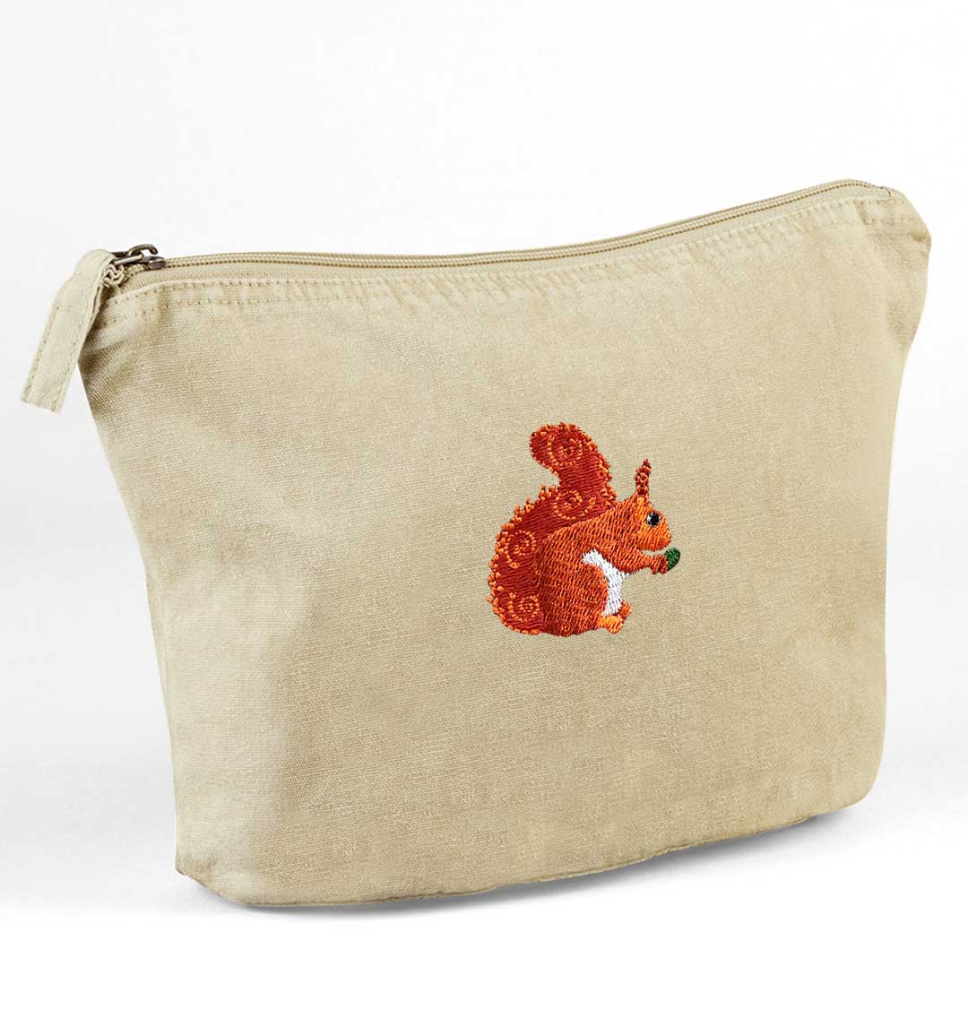 Red Squirrel Recycled Cotton Accessory Pouch - Blue Panda