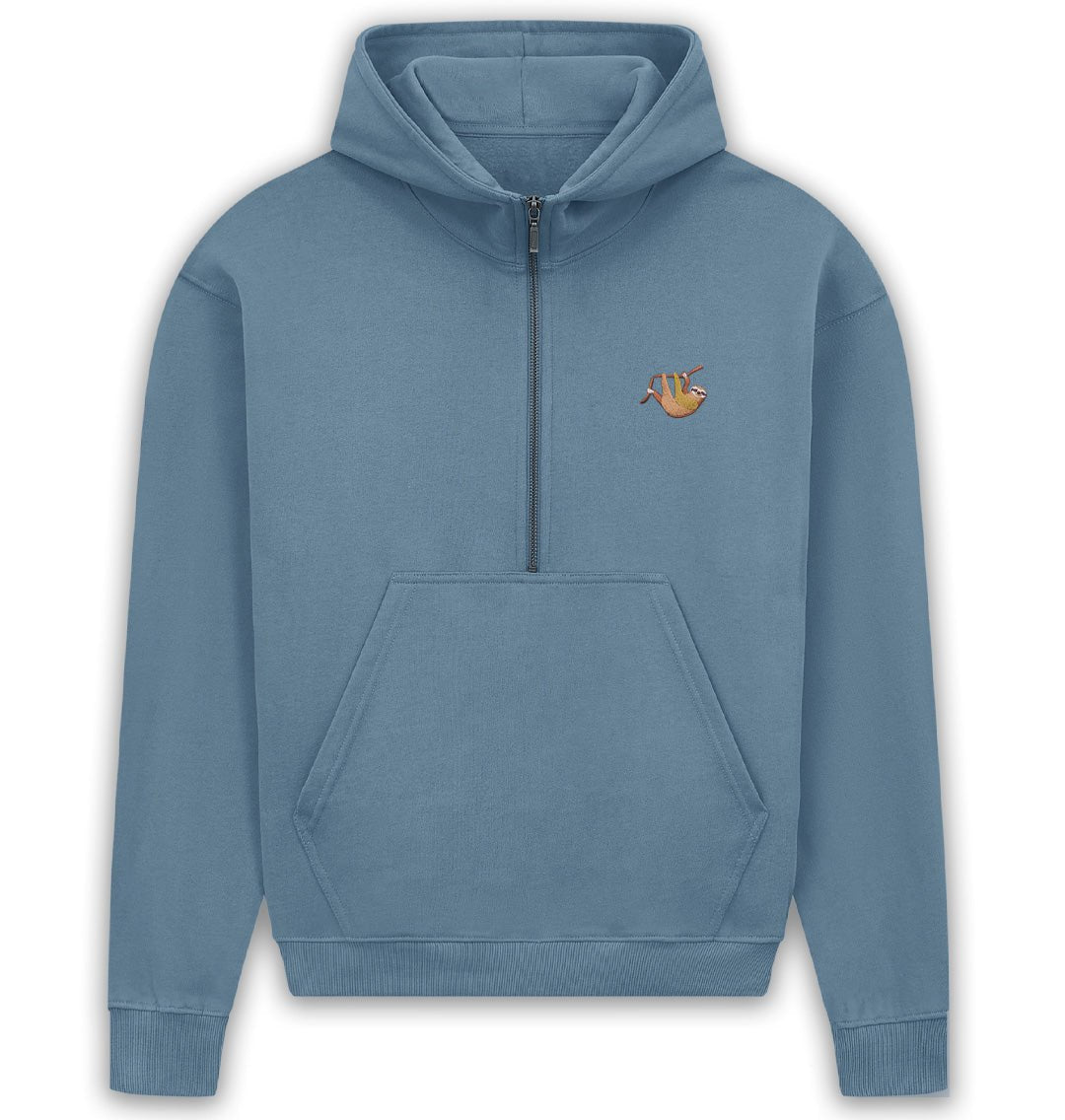 Sloth Womens Half - Zip Hoodie - Blue Panda