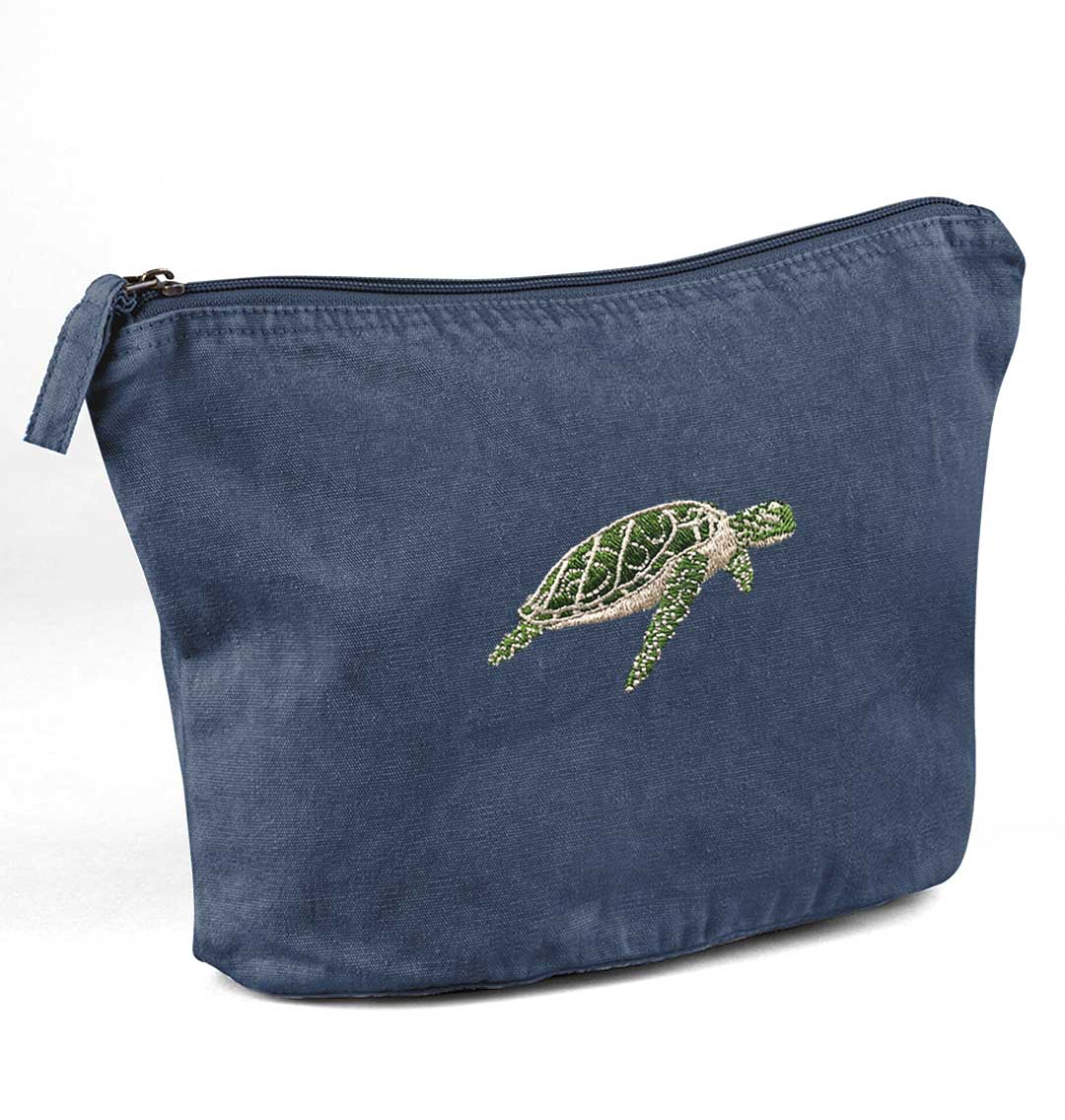 Turtle Recycled Cotton Accessory Pouch - Blue Panda