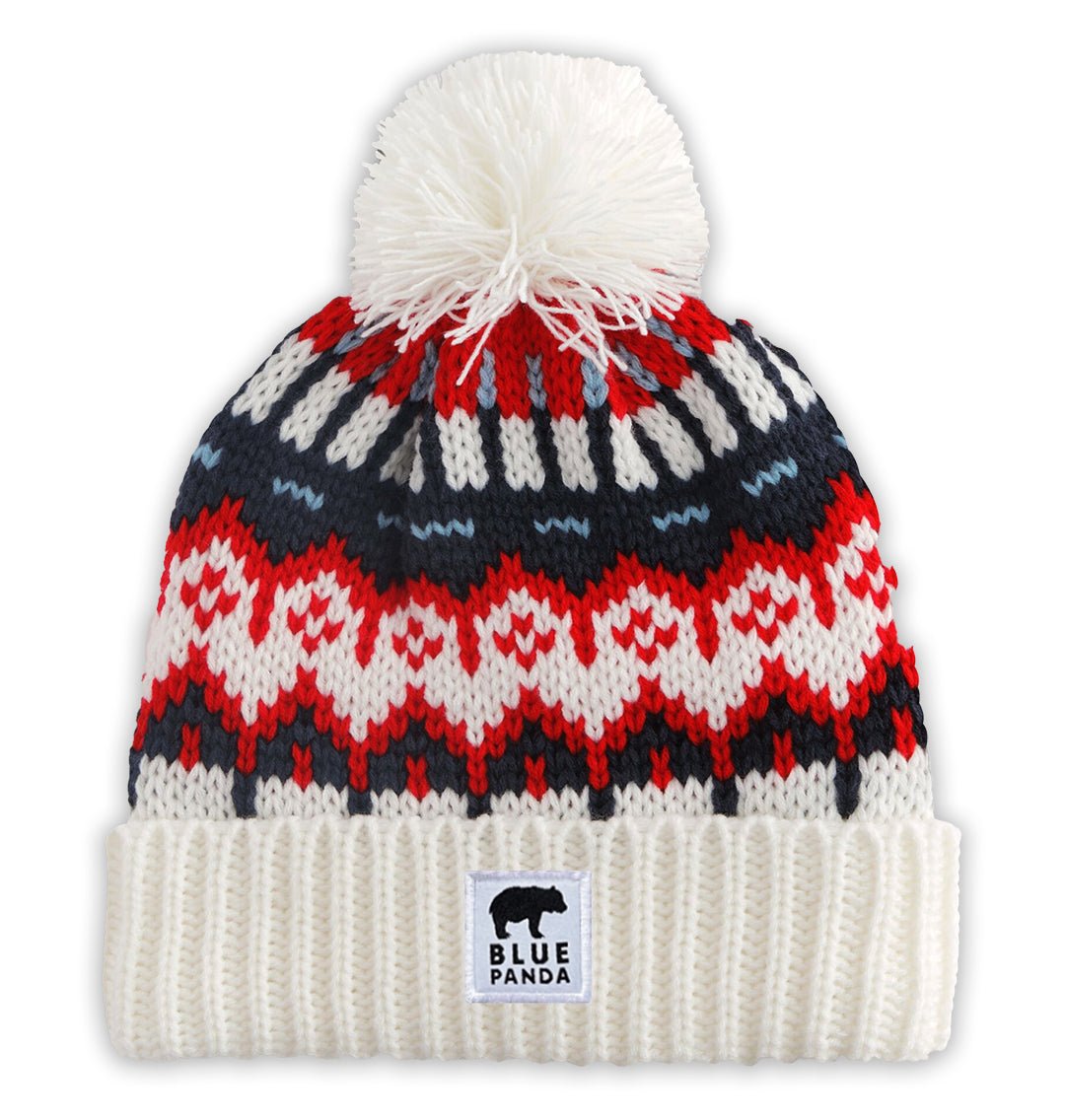 White/Red Alpine Bobble Hat - Blue Panda