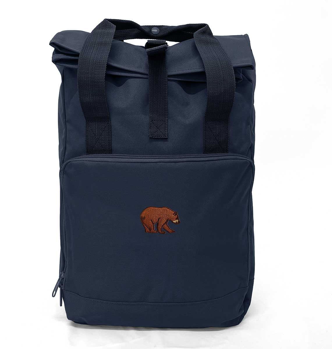 Bear Large Roll-top Laptop Recycled Backpack - Blue Panda