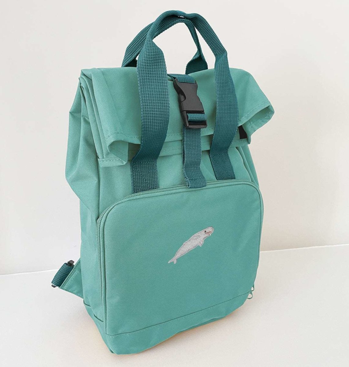 Beluga Whale Mini Roll-top Recycled Backpack - Blue Panda