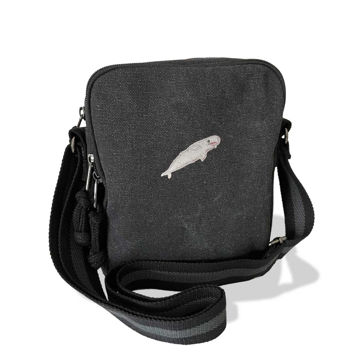 Beluga Whale Vintage Canvas Cross-Body Hand Bag - Blue Panda