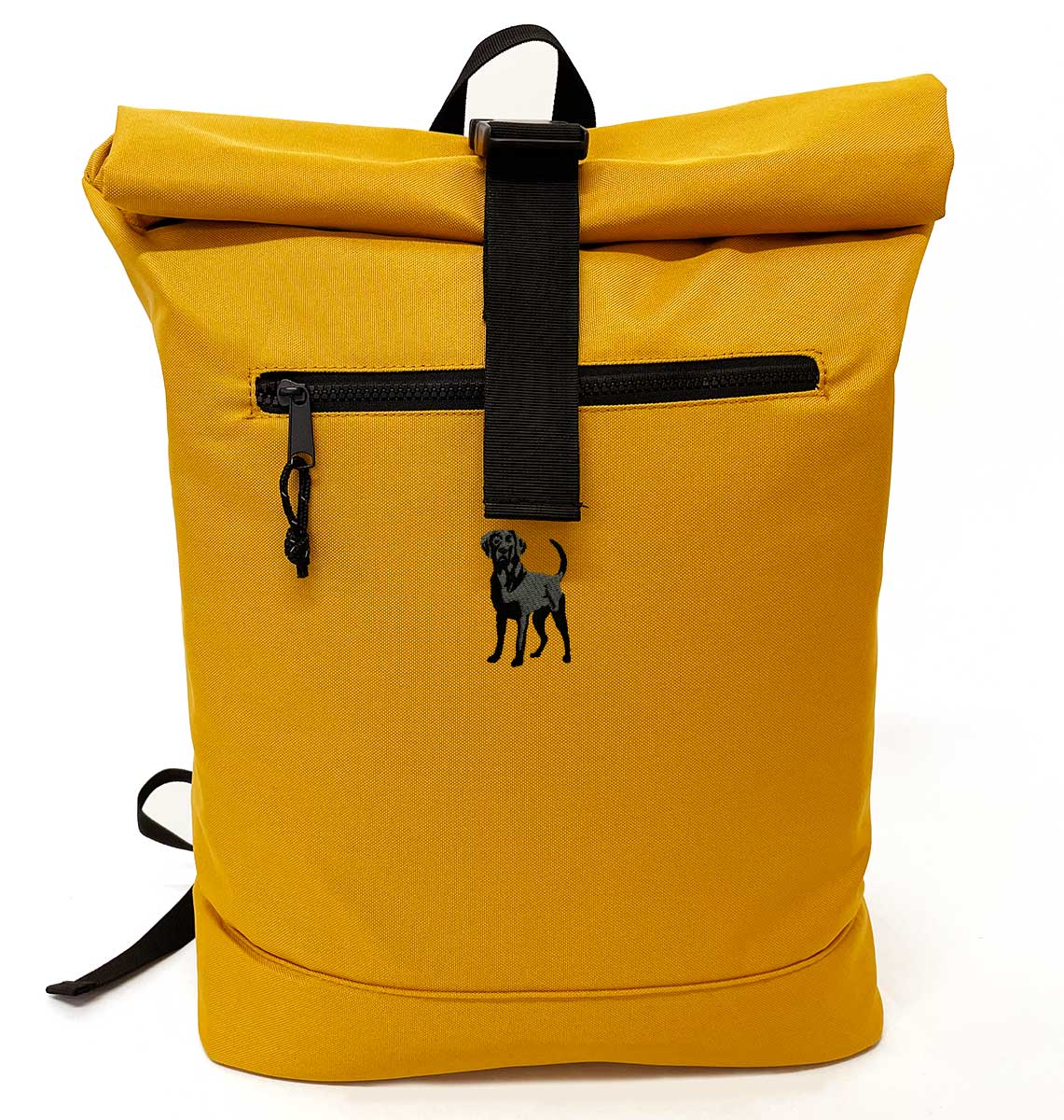 Black Labrador Beach Roll-top Recycled Backpack - Blue Panda