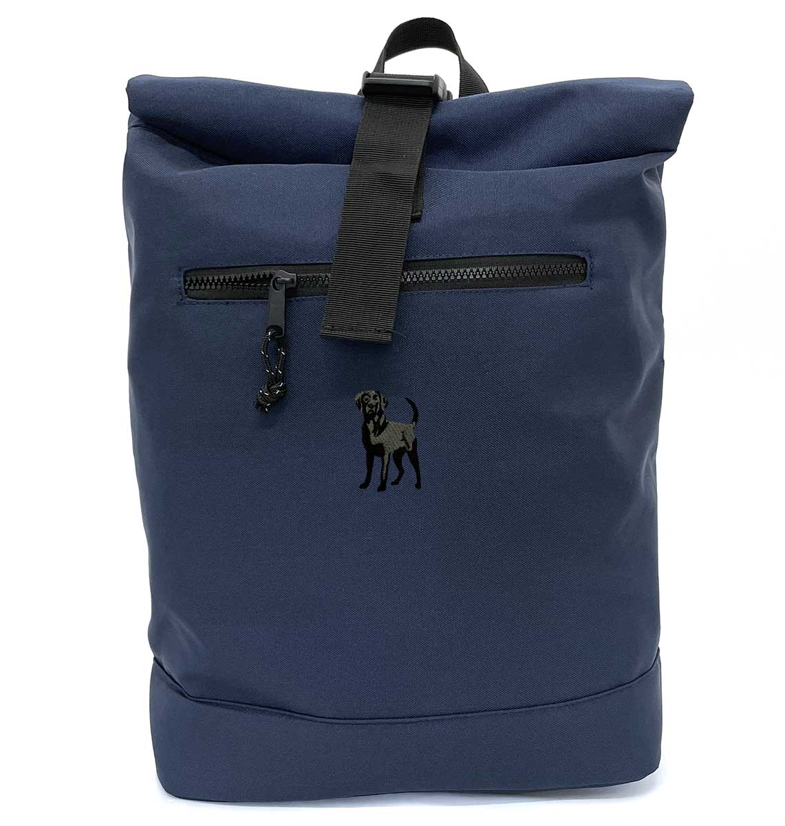 Black Labrador Beach Roll-top Recycled Backpack - Blue Panda