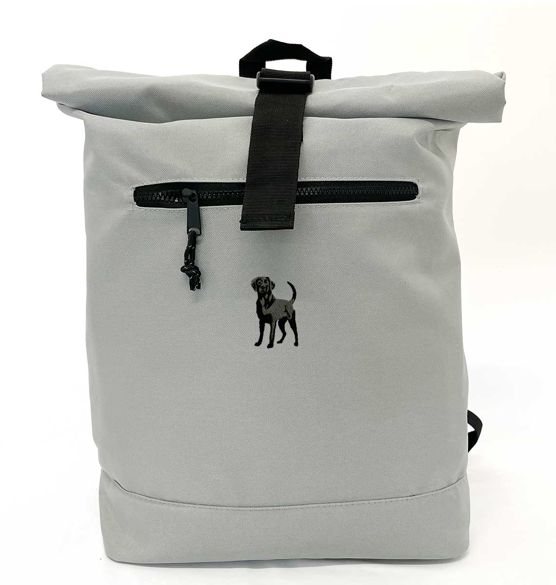 Black Labrador Beach Roll-top Recycled Backpack - Blue Panda