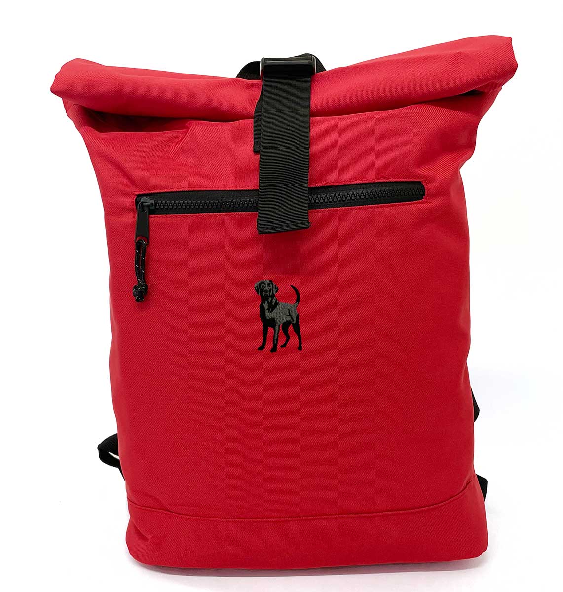 Black Labrador Beach Roll-top Recycled Backpack - Blue Panda