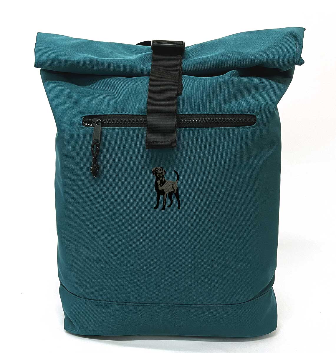 Black Labrador Beach Roll-top Recycled Backpack - Blue Panda