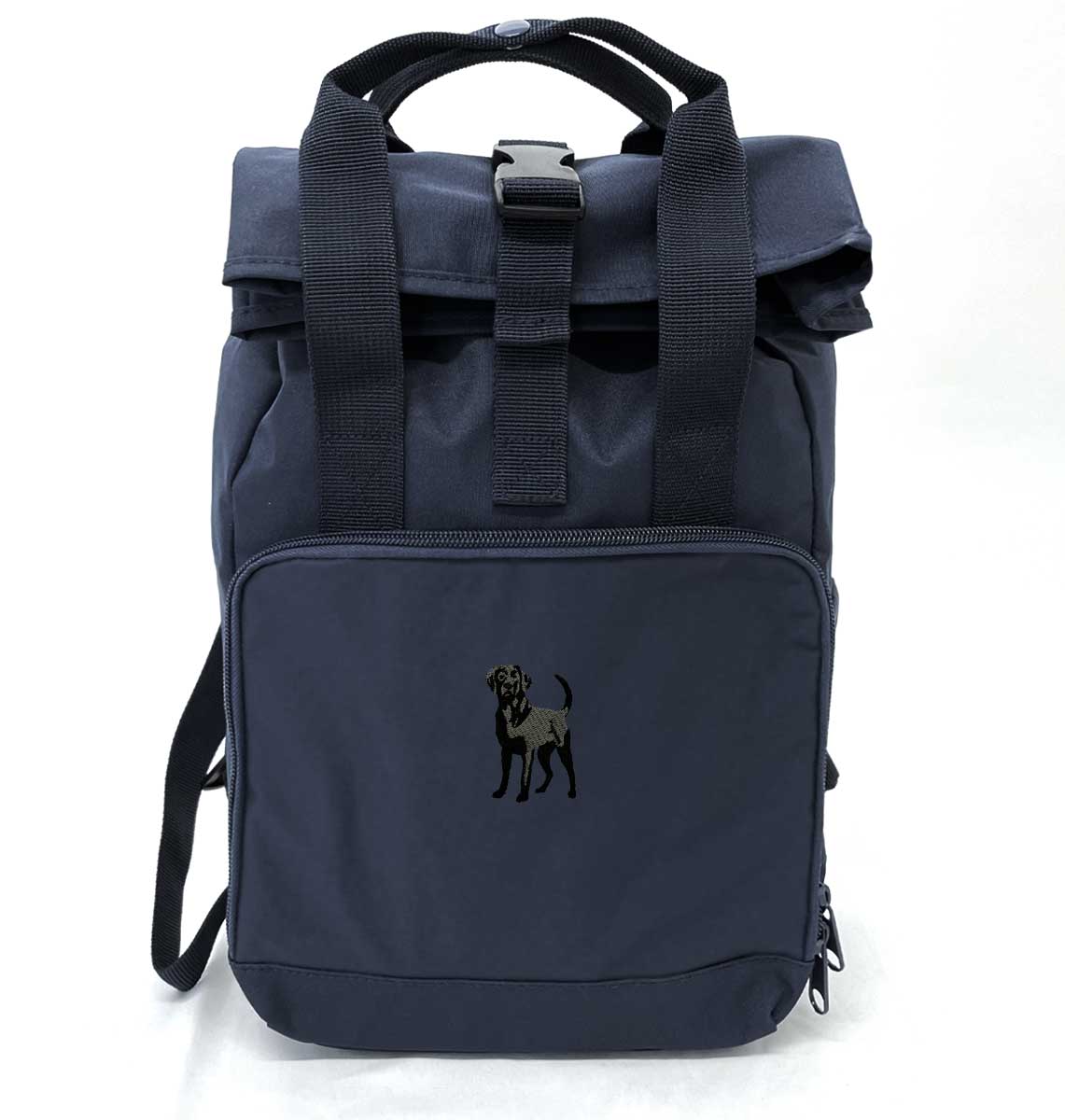 Black Labrador Mini Roll-top Recycled Backpack - Blue Panda