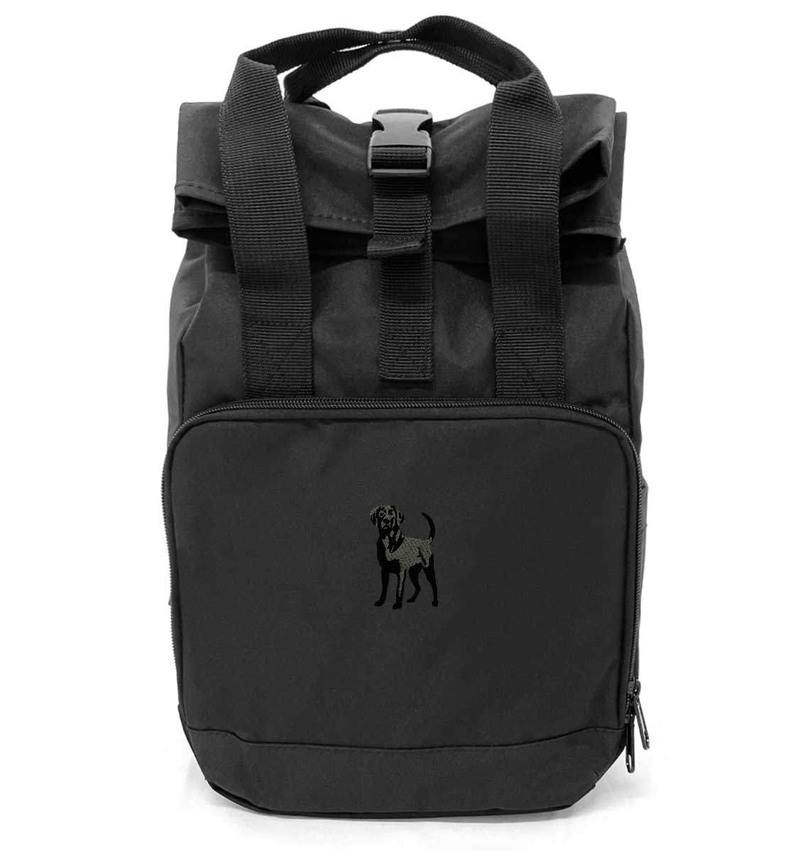 Black Labrador Mini Roll-top Recycled Backpack - Blue Panda
