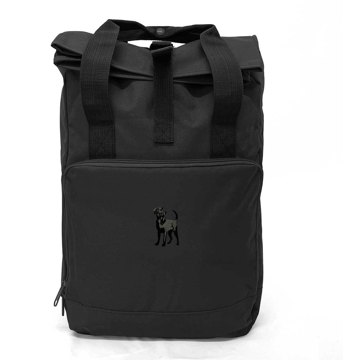 Black Labrador Roll-top Laptop Recycled Backpack - Blue Panda