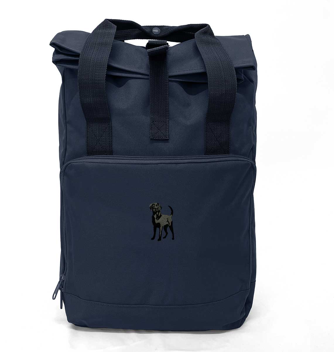 Black Labrador Roll-top Laptop Recycled Backpack - Blue Panda