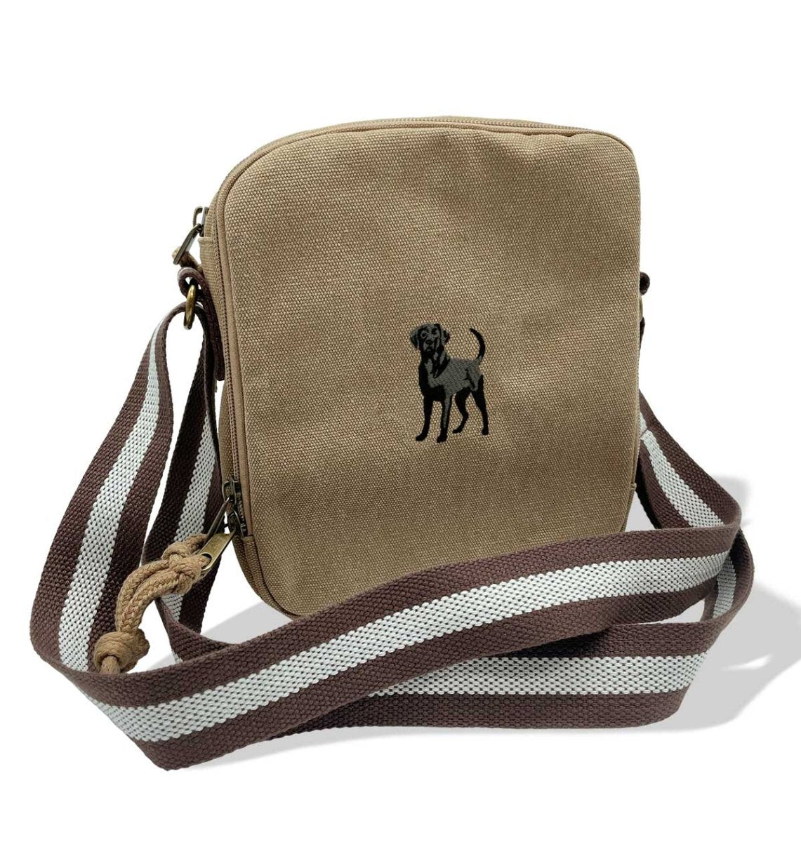 Black Labrador Vintage Canvas Cross-Body Hand Bag - Blue Panda