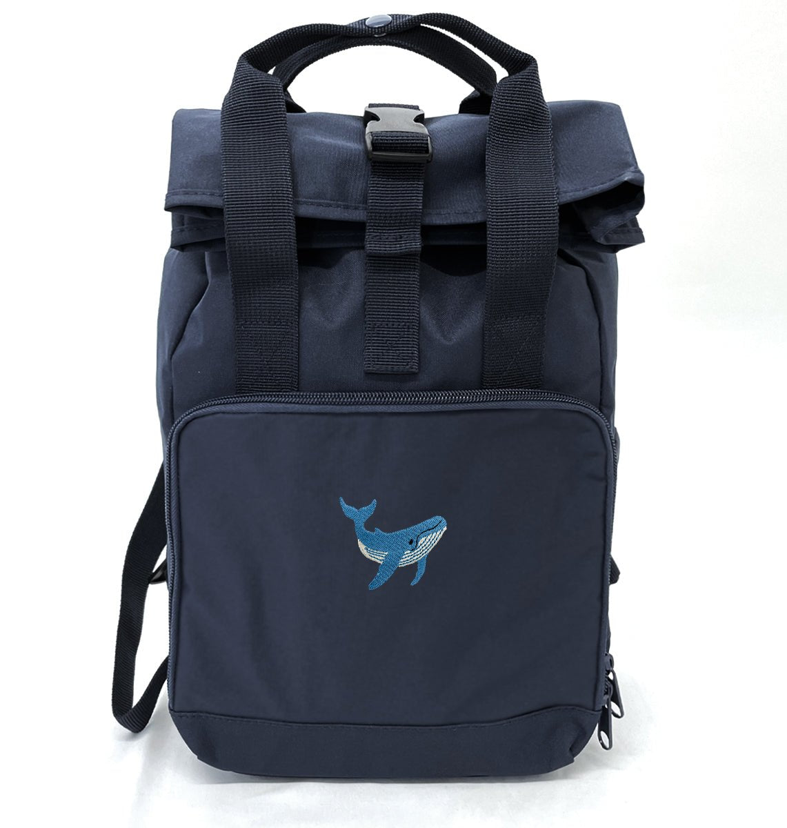 Blue Whale Mini Roll-top Recycled Backpack - Blue Panda