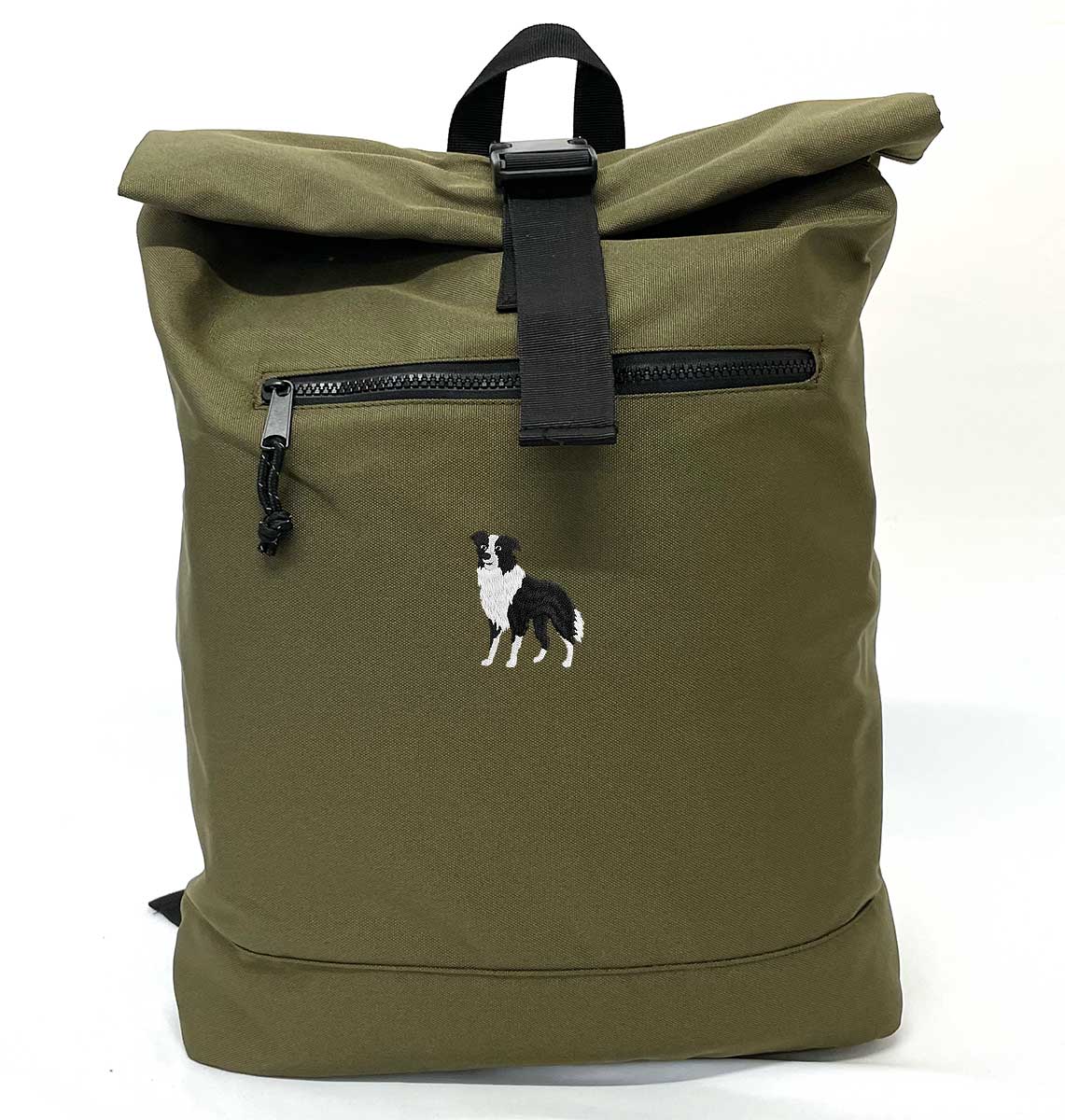 Border Collie Beach Roll-top Recycled Backpack - Blue Panda