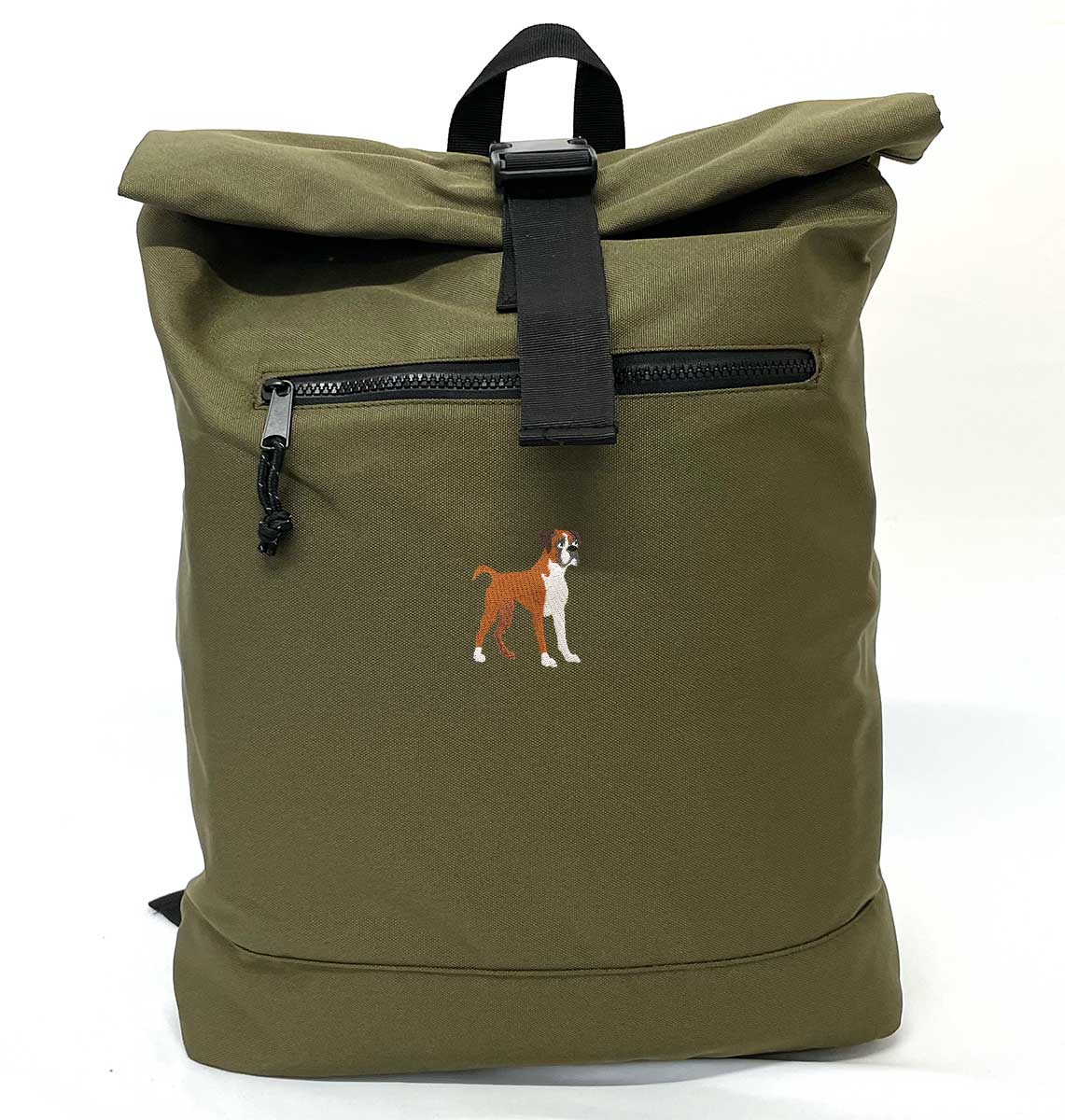 Boxer Dog Beach Roll-top Recycled Backpack - Blue Panda