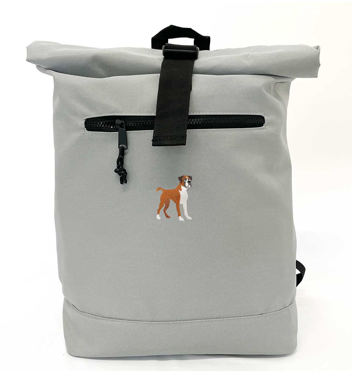 Boxer Dog Beach Roll-top Recycled Backpack - Blue Panda