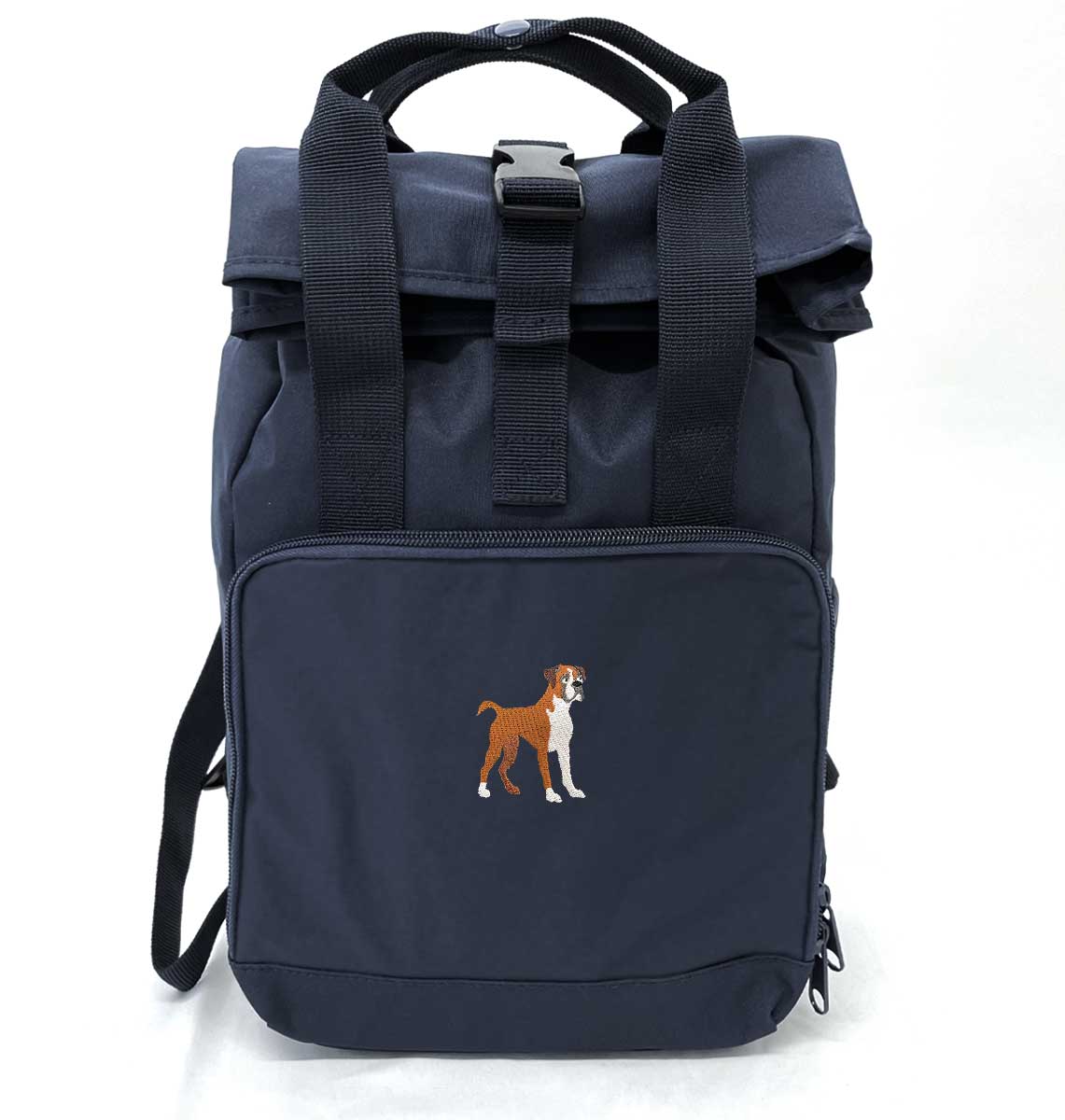 Boxer Dog Mini Roll-top Recycled Backpack - Blue Panda