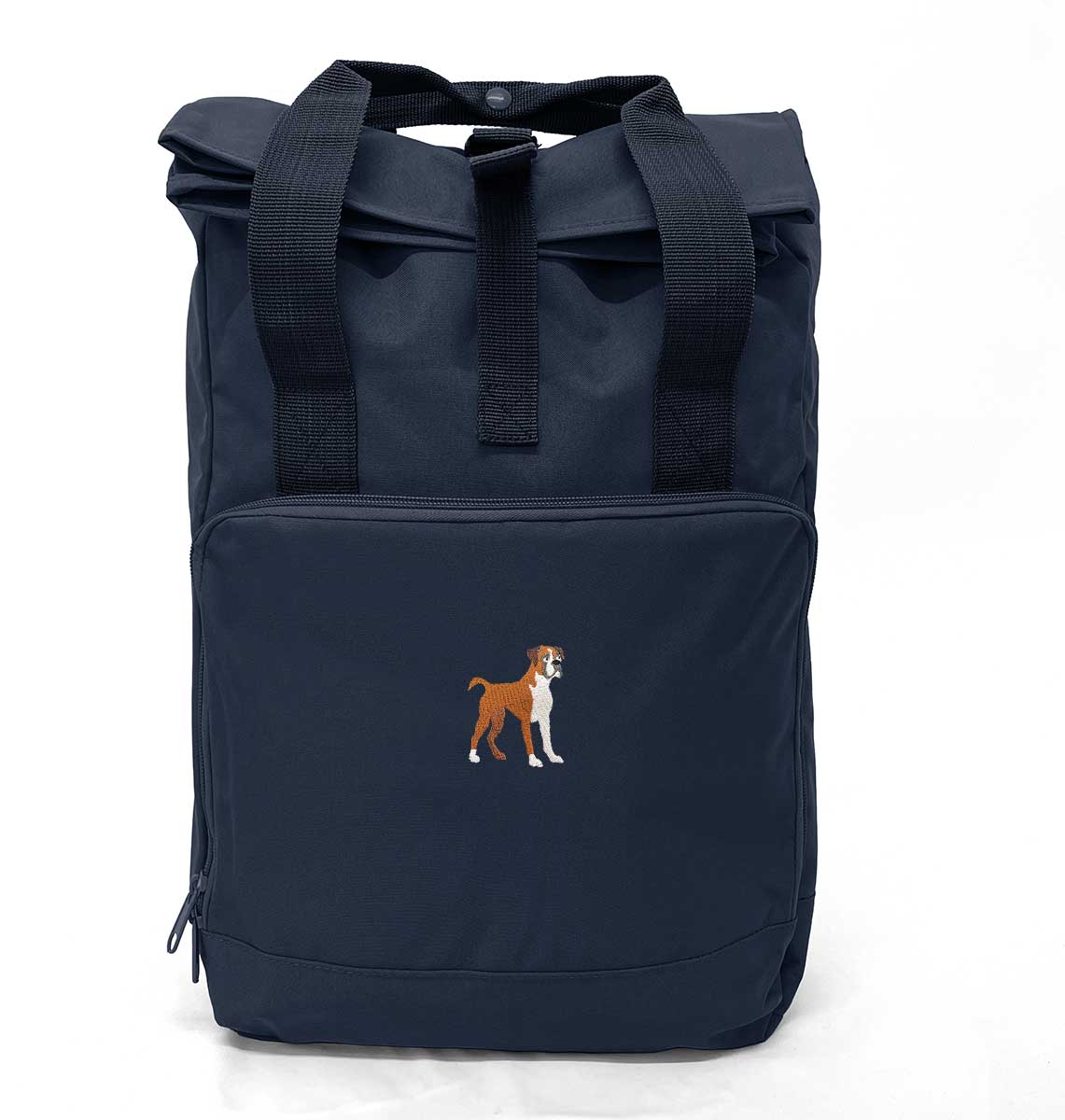 Boxer Dog Roll-top Laptop Recycled Backpack - Blue Panda