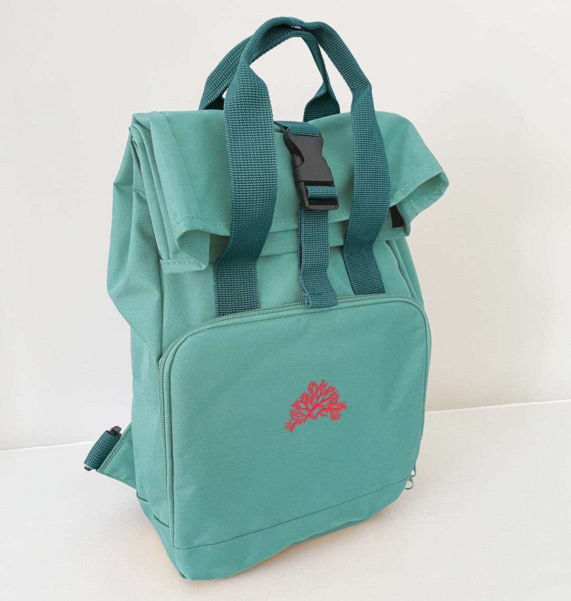 Coral Mini Roll-top Recycled Backpack - Blue Panda