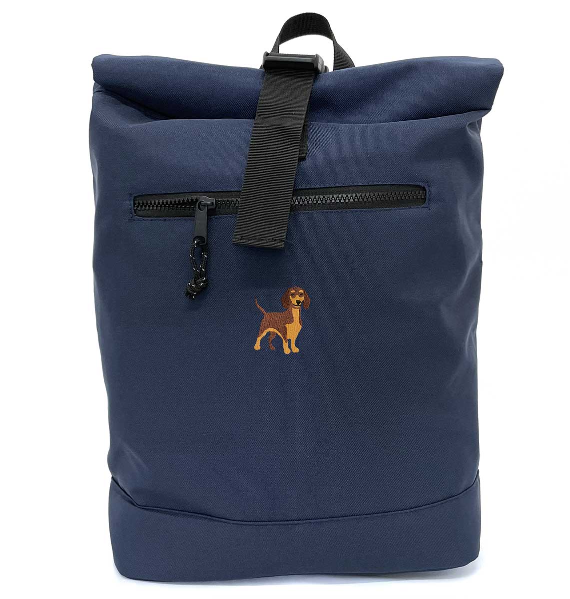 Dachshund Beach Roll-top Recycled Backpack - Blue Panda