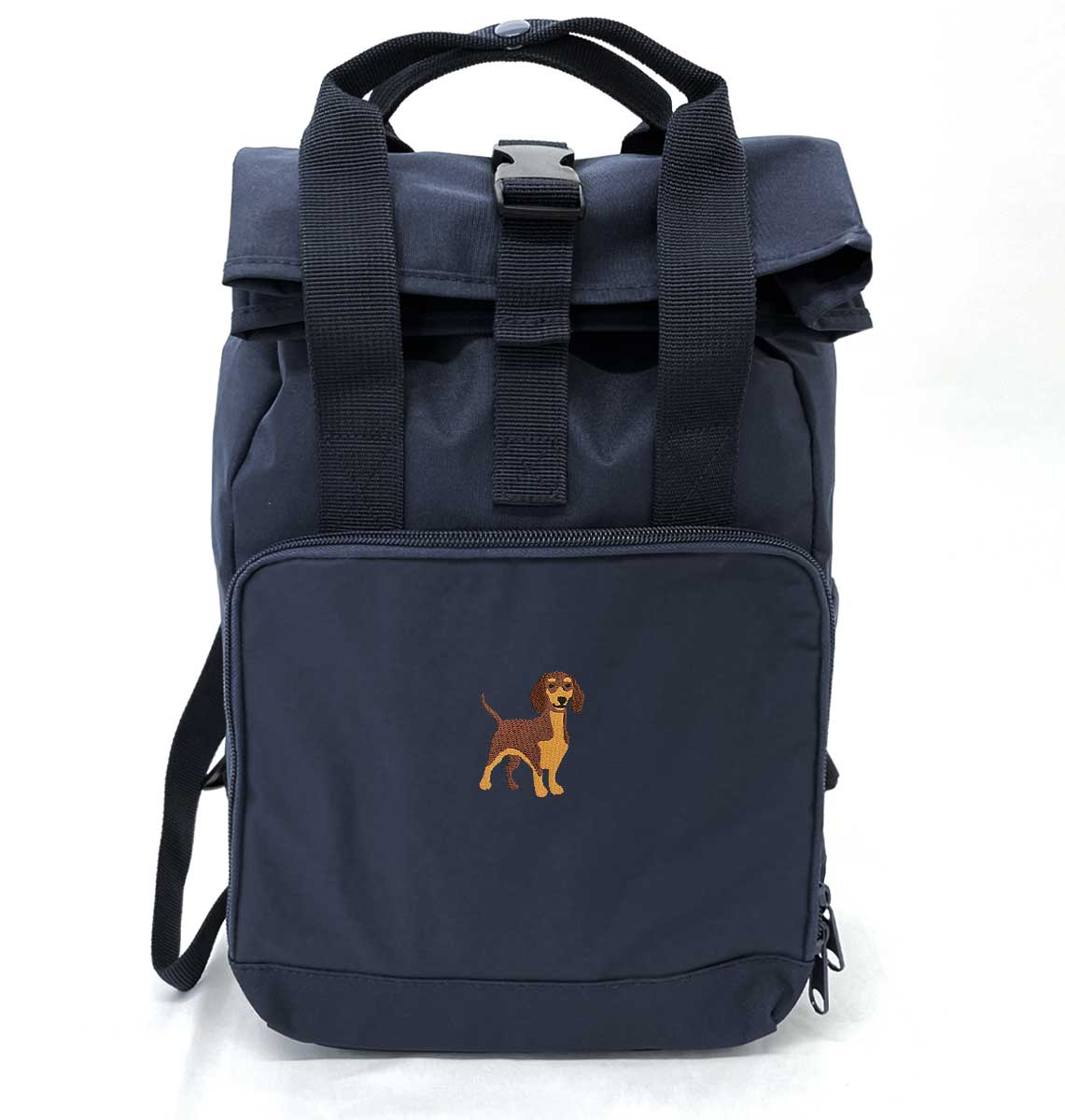 Dachshund Mini Roll-top Recycled Backpack - Blue Panda