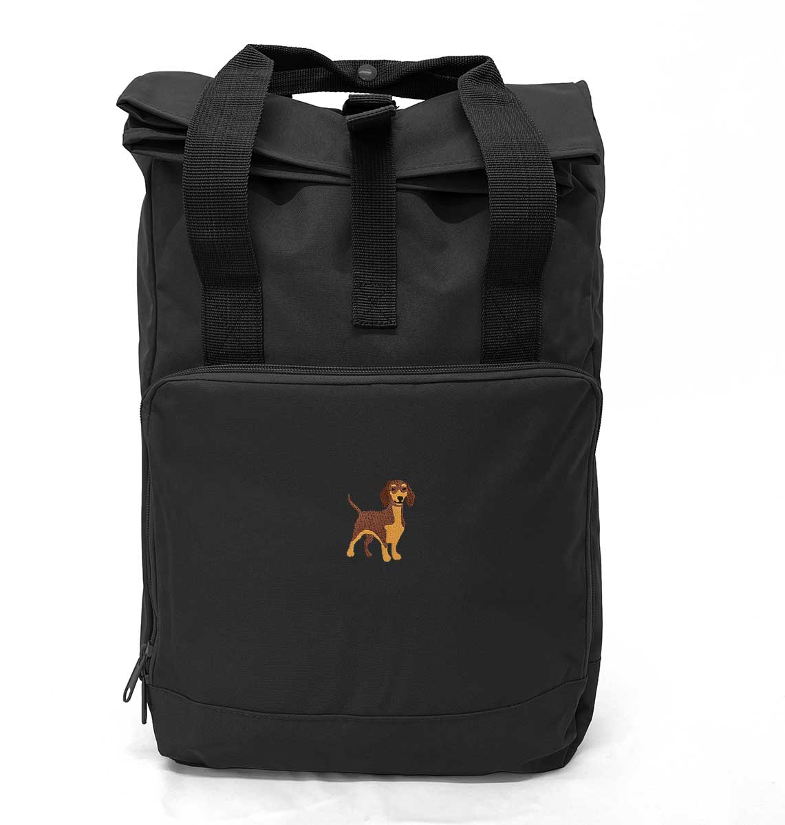 Dachshund Roll-top Laptop Recycled Backpack - Blue Panda