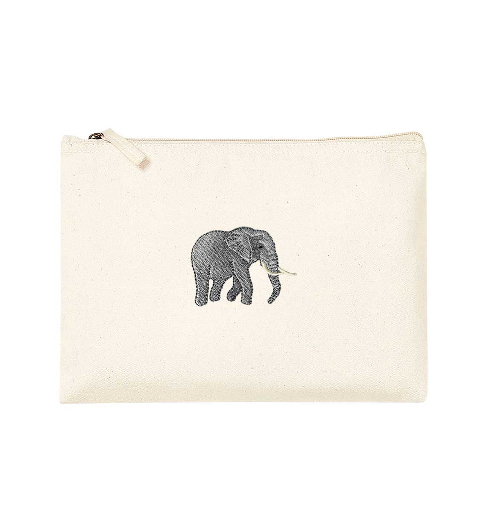 Elephant Embroidered pouch Organic Accessory Bag Endangered Animal Wildlife Gift Blue Panda