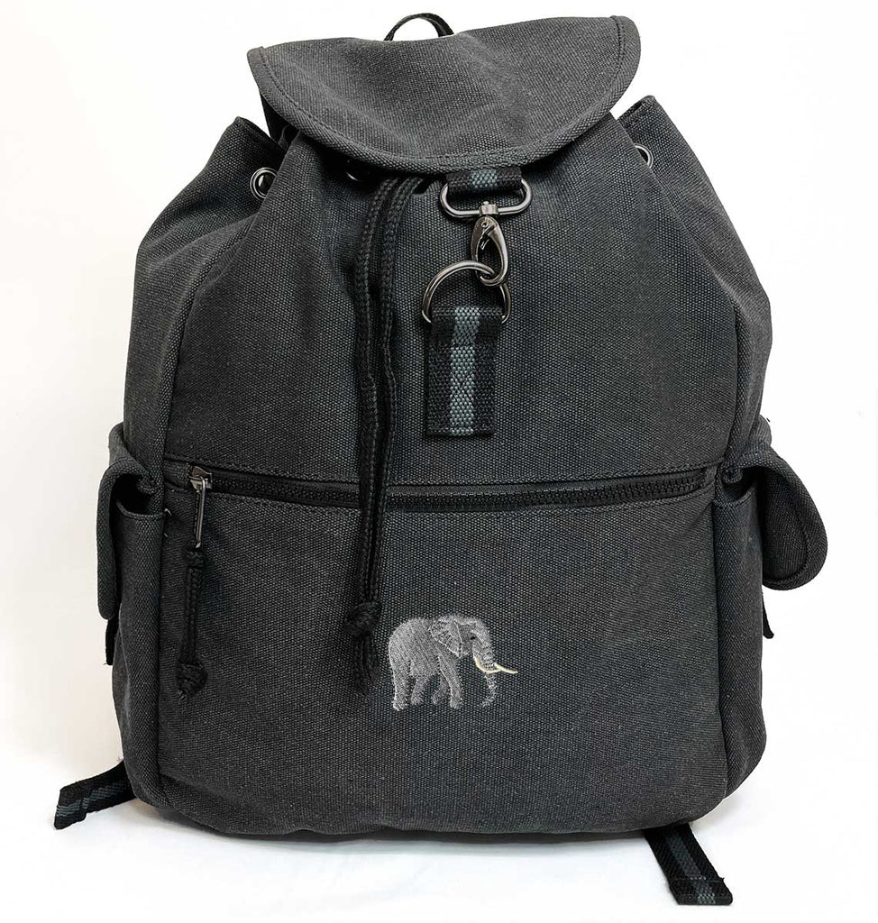 Elephant Vintage Canvas Backpack Elephant Embroidered Animal Lover Gift Blue Panda
