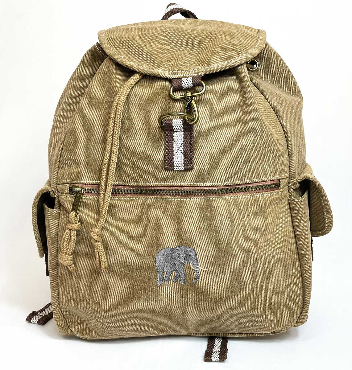 canvas leather backpack uk Elephant Vintage Canvas Backpack - Elephant Embroidered Animal Lover Gift