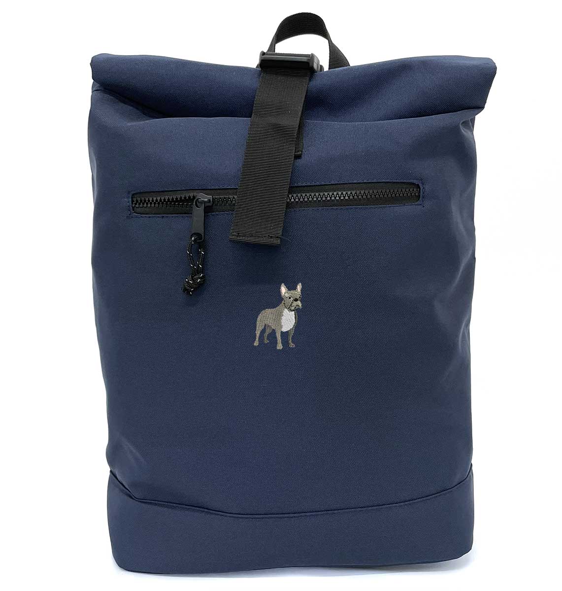 French Bulldog Beach Roll-top Recycled Backpack - Blue Panda