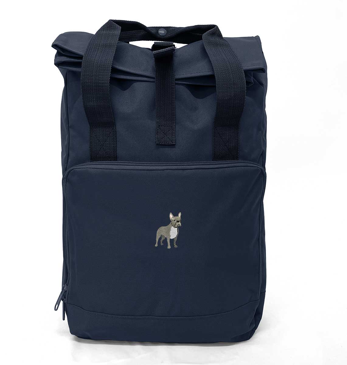French Bulldog Roll-top Laptop Recycled Backpack - Blue Panda