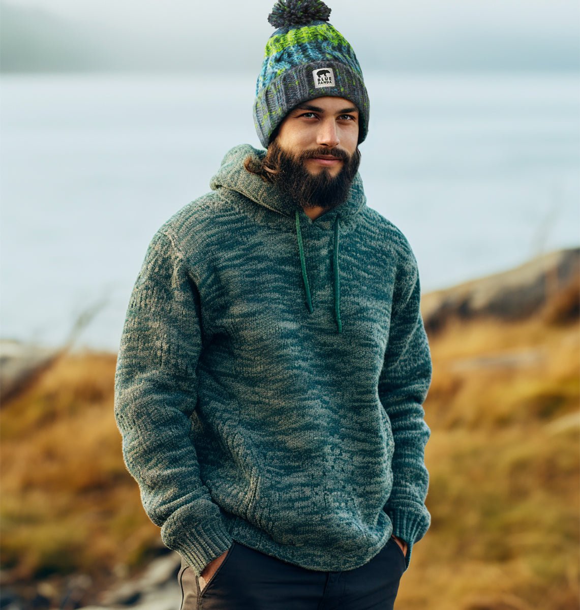 Fresh Lime Bobble Hat - Blue Panda