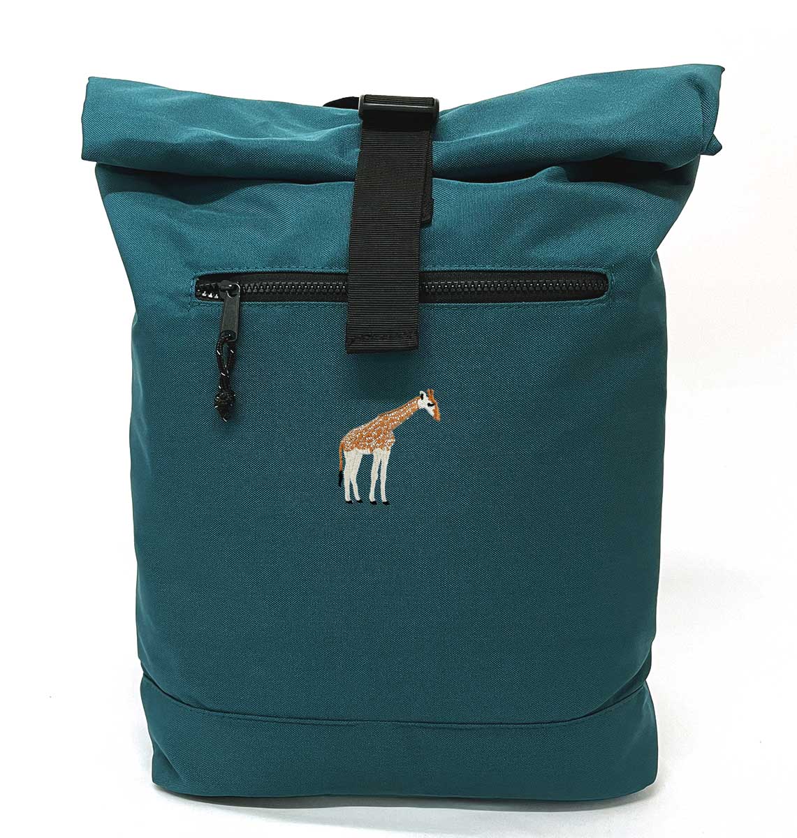 Giraffe Beach Roll-top Recycled Backpack - Blue Panda