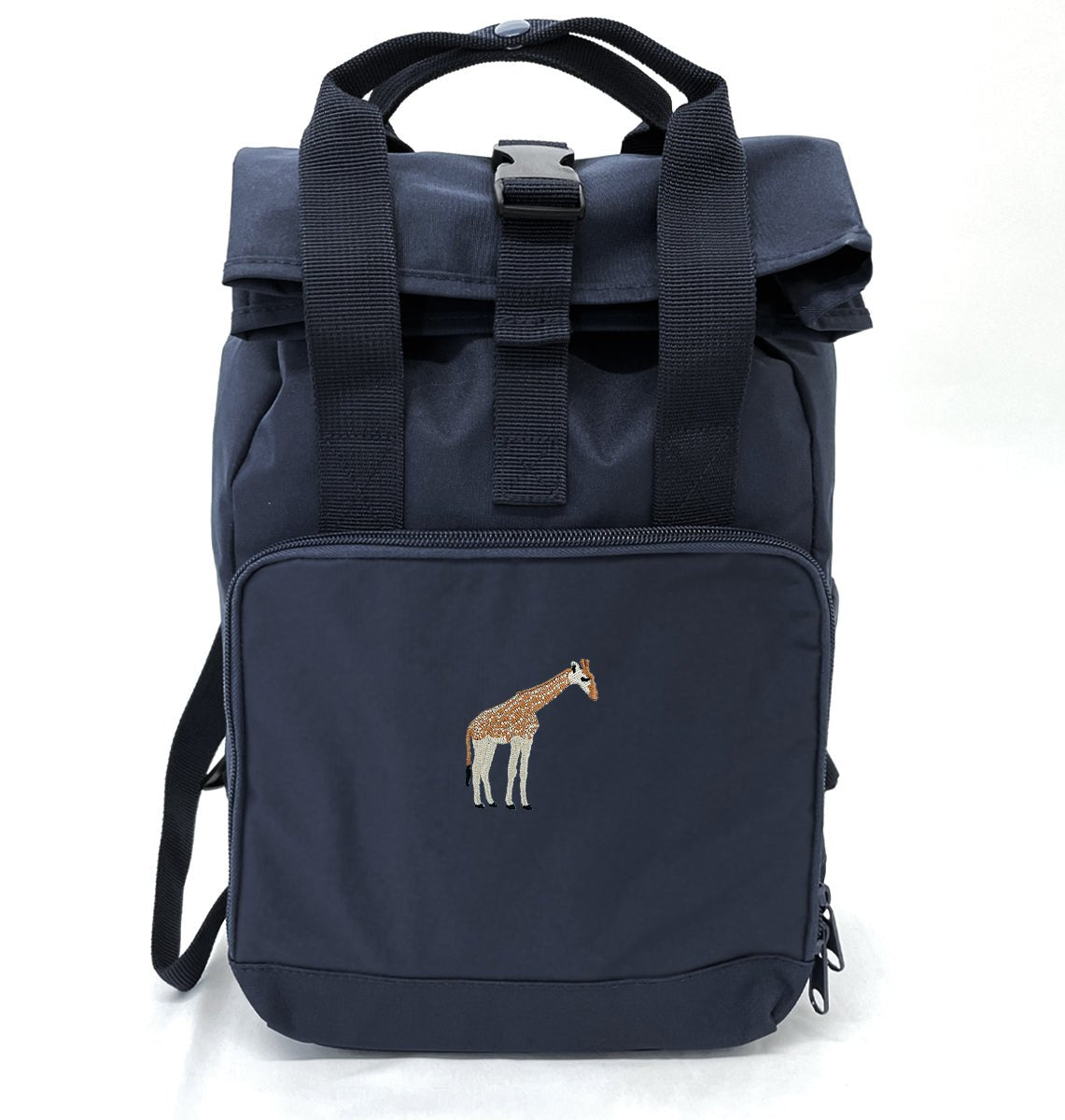 Giraffe Mini Roll-top Recycled Backpack - Blue Panda