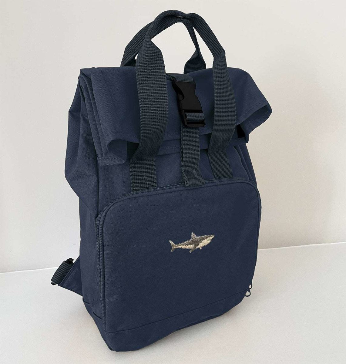 Great White Shark Mini Roll-top Recycled Backpack - Blue Panda
