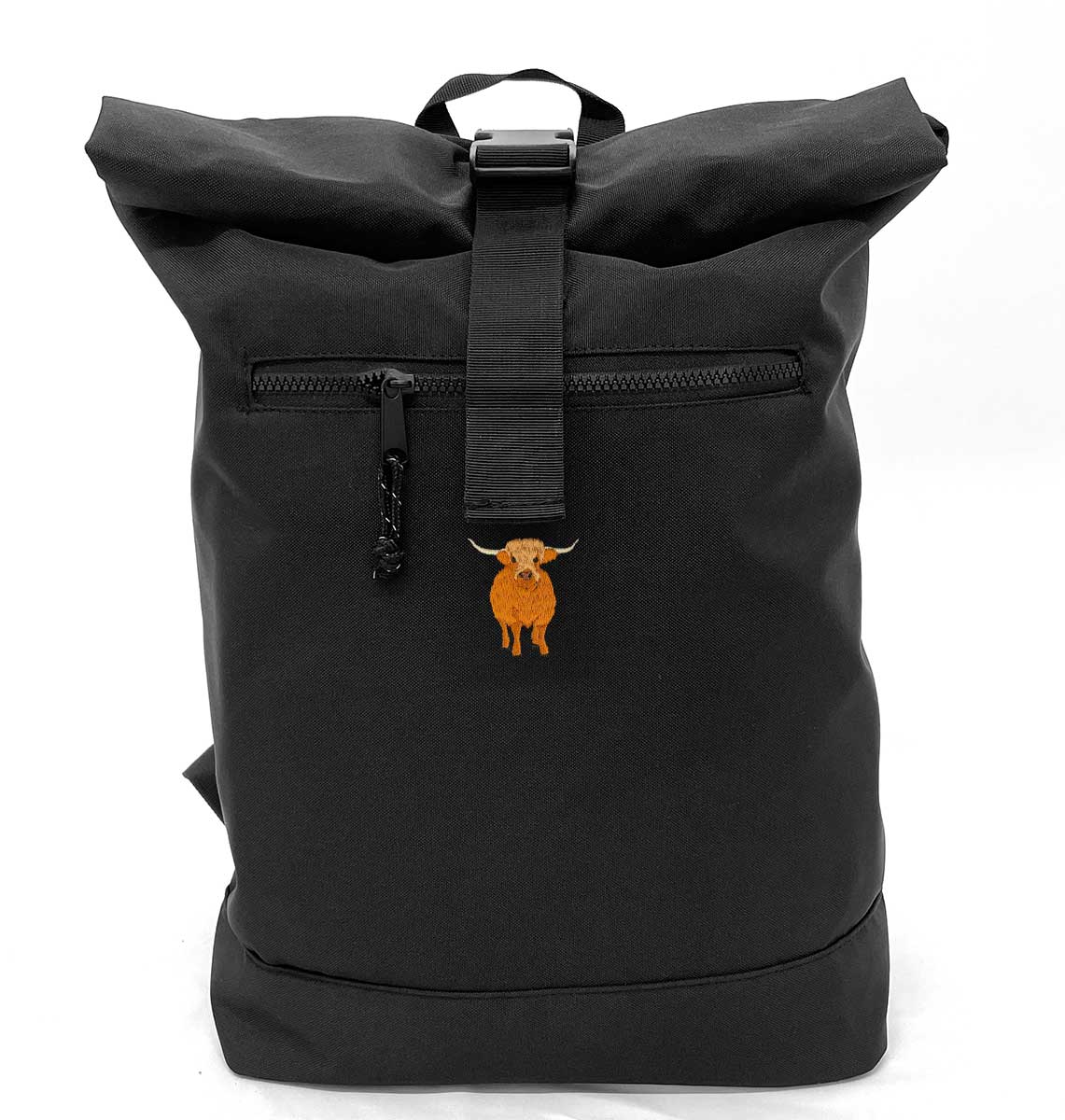 Highland Cow Beach Roll-top Recycled Backpack - Blue Panda