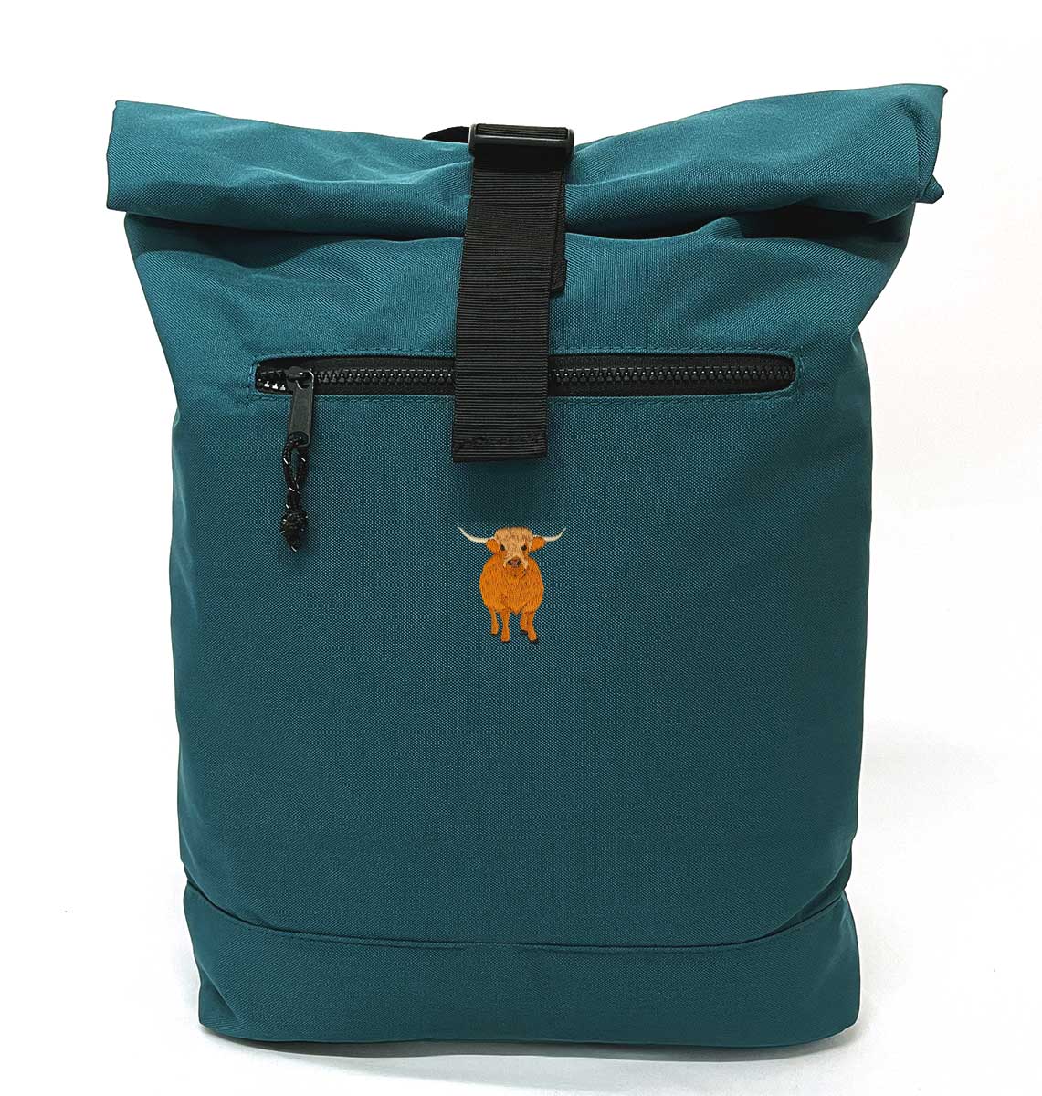 Highland Cow Beach Roll-top Recycled Backpack - Blue Panda