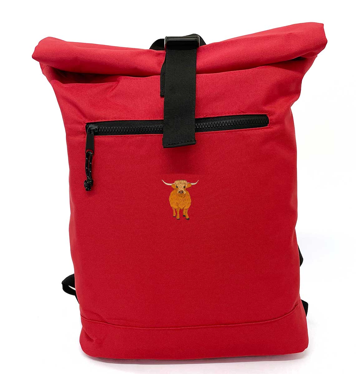 Highland Cow Beach Roll-top Recycled Backpack - Blue Panda