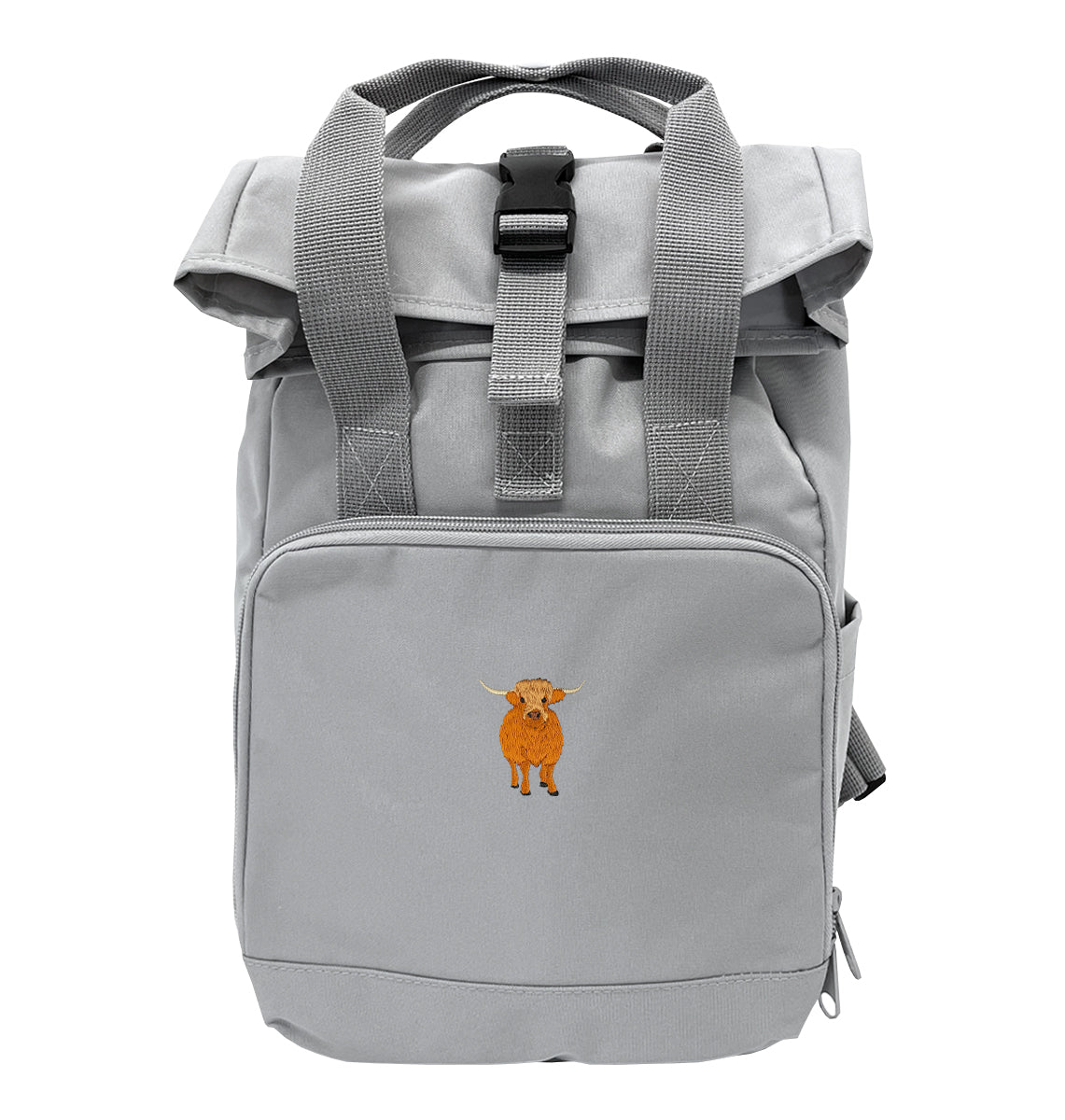 Highland Cow Mini Roll-top Recycled Backpack - Blue Panda