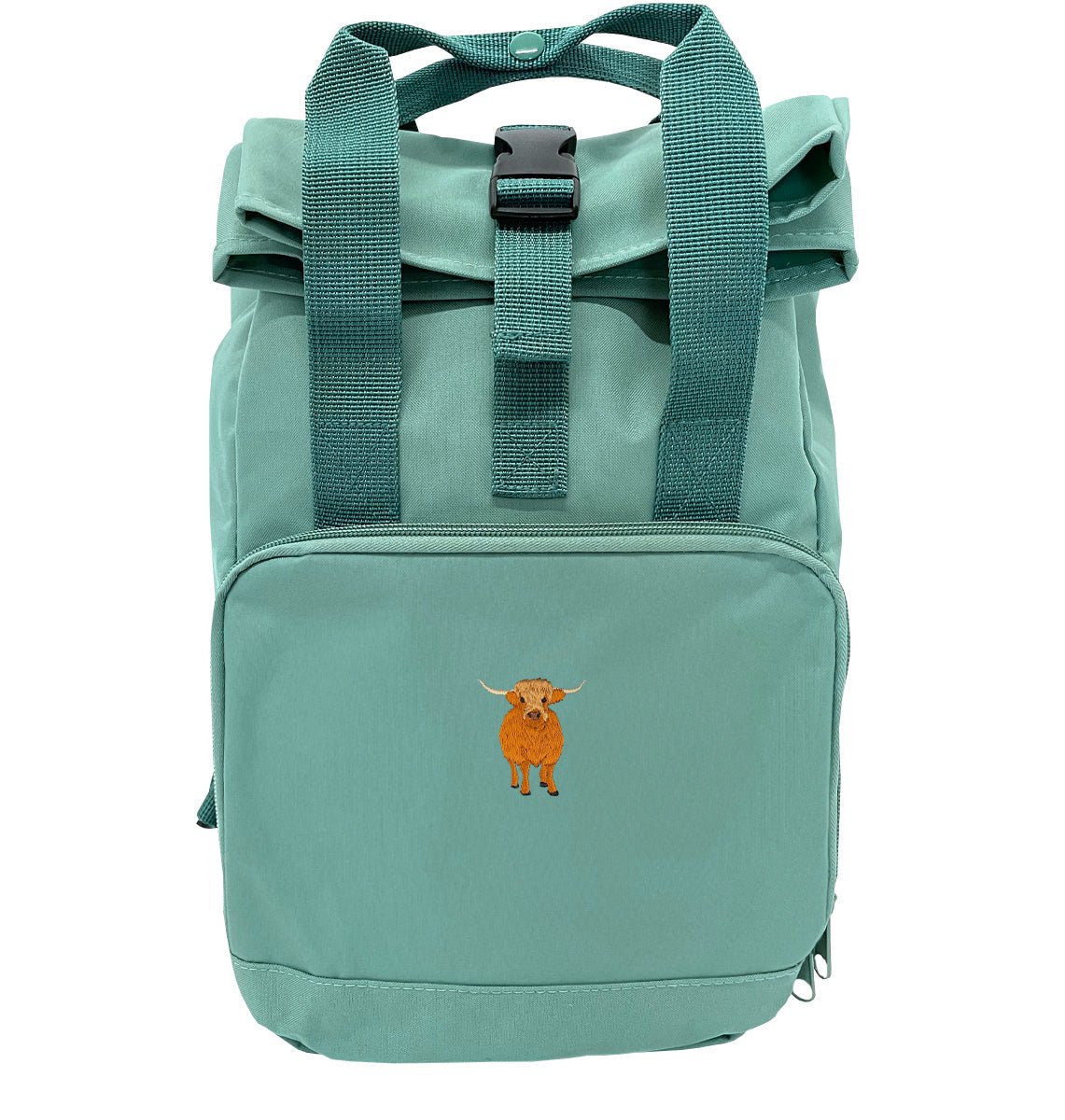 Highland Cow Mini Roll-top Recycled Backpack - Blue Panda